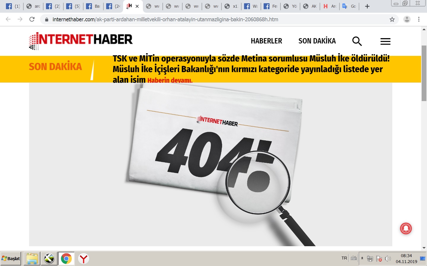 İnternet haber, Atalay'la ilgili haberi kaldırdı