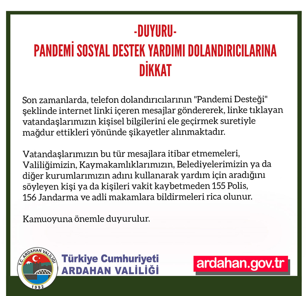 VALİLİK VE BELEDİYEDEN DOLANDIRICILIK UYARISI
