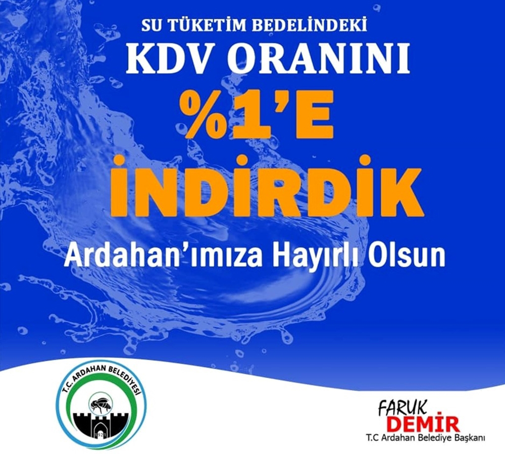 ARDAHAN BELEDİYESİ SUDAN KDV’Yİ İNDİRDİ