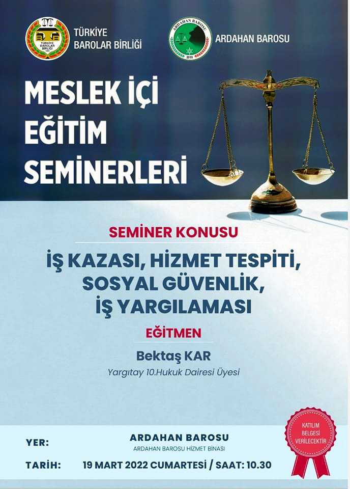 ARDAHAN BAROSU, İŞ HAYATINDA YAŞANAN HUKUKSAL SORUNLAR İÇİN EĞİTİM SEMİNERİ DÜZENLEYECEK