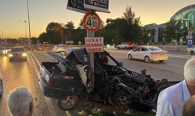 Hurdaya dönen araçtan sağ çıktı