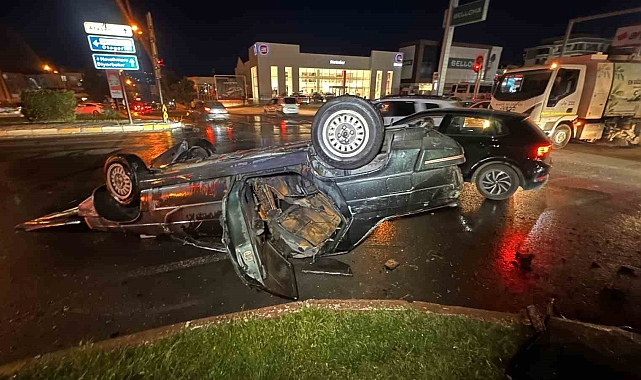 Ters dönen otomobil yandı: 1 yaralı
