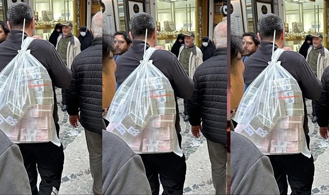 İstanbul'da bir vatandaş, çuval dolusu para taşırken böyle görüntülendi