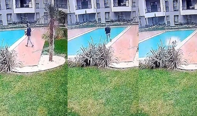 Kuryenin iş kazası...Sitenin havuzuna böyle düştü