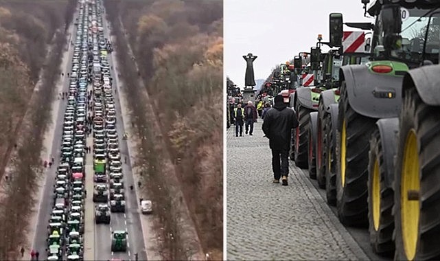 Almanya'da Çiftçilerden Dev Protesto: Traktörlerle Kilometrelerce Kuyruk