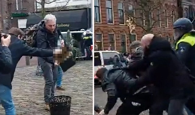 Hollanda'da Kur'an-ı Kerim'in yakılmasına engel olmak isteyen protestoculara polisten sert müdahale