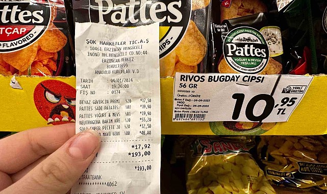ŞOK marketin rafında cips 10,95, kasada 19,90 TL