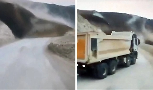 Erzincan'daki heyelandan yeni görüntüler! Kamyon şoförleri felaketten böyle kurtulmuş