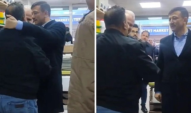 Esnaf ziyaretinde BTP adayıyla karşılaşan AK Parti'nin İzmir adayı Hamza Dağ dükkandan ayrıldı