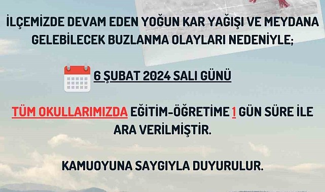 Saray ilçelerinde eğitime 1 gün ara