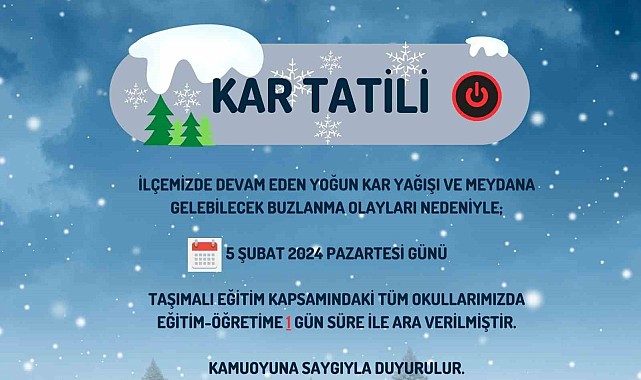Saray ilçesinde taşımalı eğitime 1 gün ara verildi"