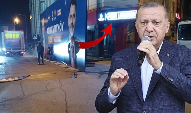 Cumhurbaşkanı Erdoğan'ın ilçedeki mitingi öncesi 'Kent lokantası' dev afişle kapatıldı