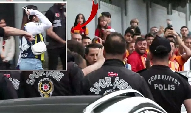 Polis olmasa kim bilir neler olurdu! Derbi öncesi Galatasaraylı taraftarlardan Fenerbahçeli kadına tepki