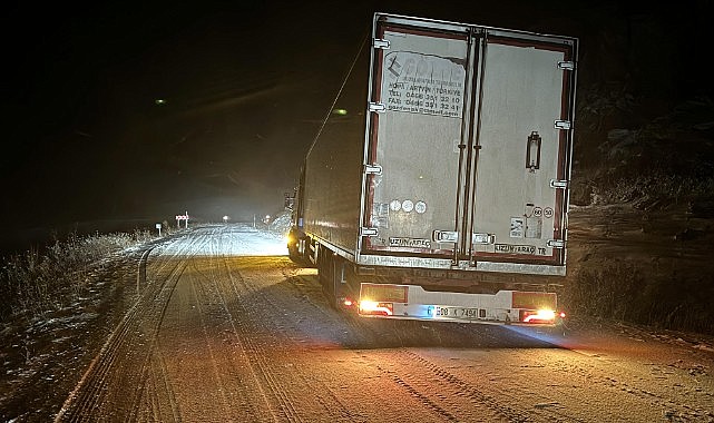 Ardahan'da kar ve buzlanma nedeniyle tırlar yolda kaldı