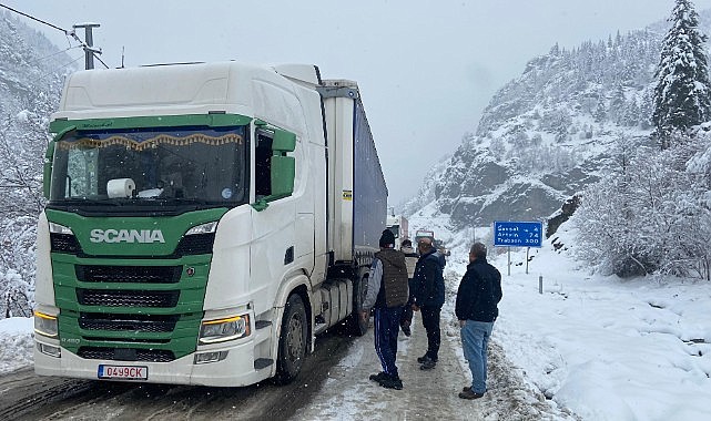 Şavşat girişinde yabancı plakalı tır yolda kaldı