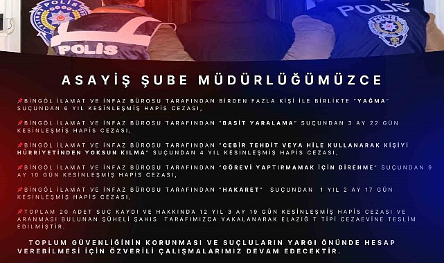 Bingöl'de kesinleşmiş hapis cezası bulunan 6 zanlı yakalandı