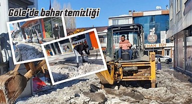 Göle’ye bahar geldi, Belediye ve esnaf elbirliğiyle yol ve kaldırımları temizledi