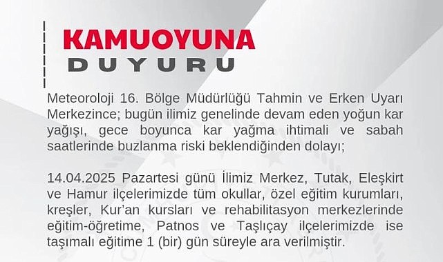 Ağrı’da eğitime ara