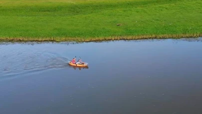 Kura Nehri'nde kano heyecanı dron ile görüntülendi