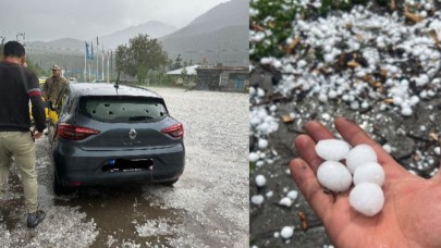 Posof’ta ceviz büyüklüğünde dolu yağdı: Araçlar zarar gördü
