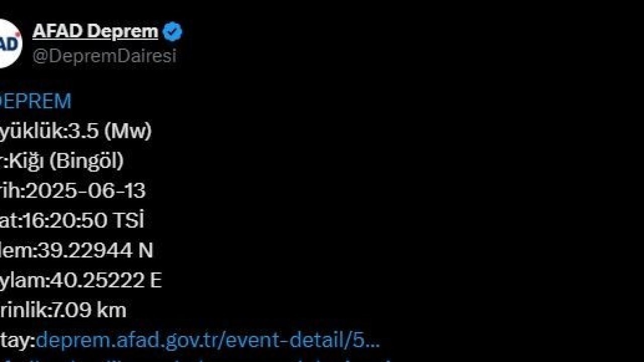 Bingöl’de 3.5 büyüklüğünde deprem