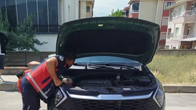 Otomobilin kaput kısmına sıkışan yavru kediler kurtarıldı
