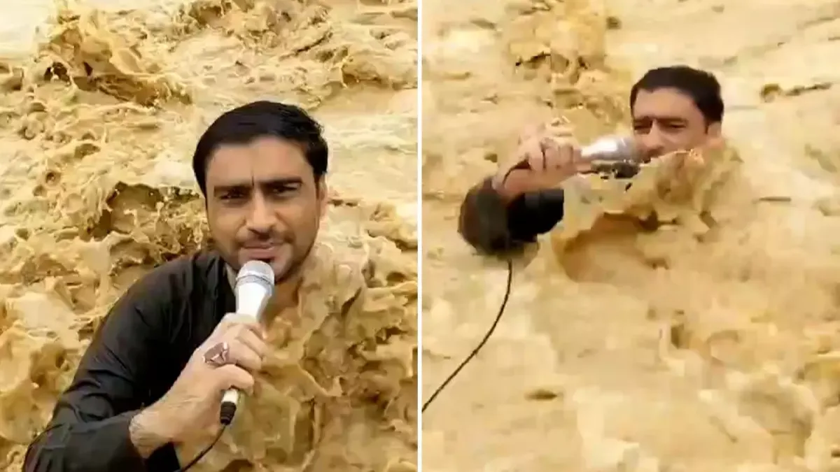 Canlı yayında akıntıya kapıldı!