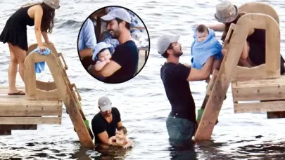 Pınar Deniz ile Kaan Yıldırım'ın oğulları Fikret Hakan'ın deniz keyfi