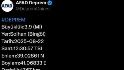 Bingöl’de 3.9 büyüklüğünde deprem