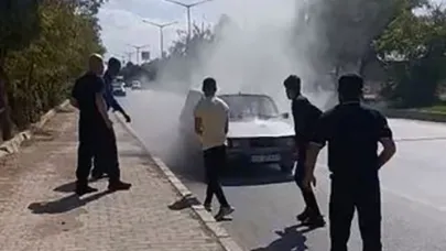 Muş’ta yanan otomobile beton mikseriyle müdahale