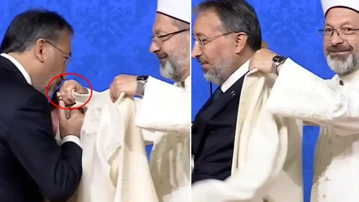Ali Erbaş helallik istedi, Diyanet'in yeni başkanı Safi Arpaguş elini öptü