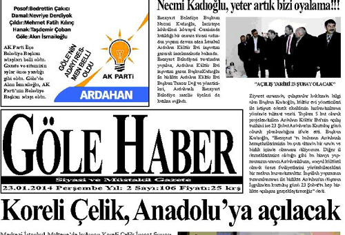 GÖLE HABER GAZETESİNDEN HABERLER