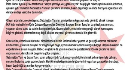 Iğdır Çalışan Gazeteciler Cemiyeti’nden iki gazetecinin gözaltına alınmasına tepki