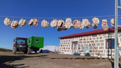 Kaz etleri ayazda kuruması için askıya çıktı