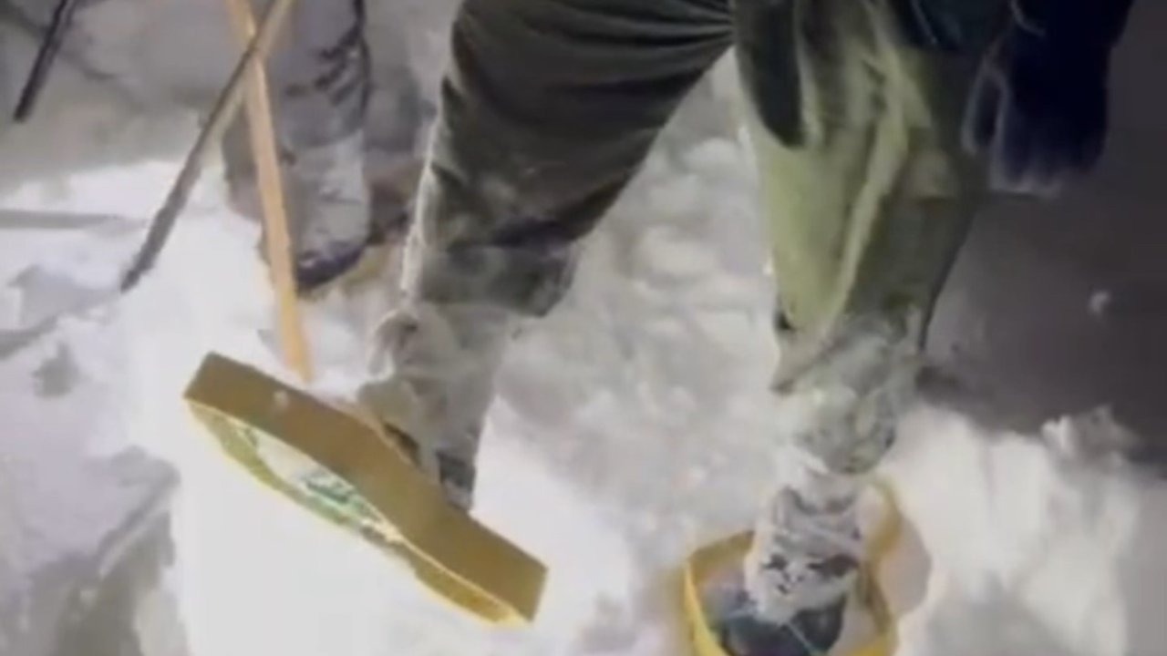 Hedik giyen köylülerin karda zorlu mücadelesi