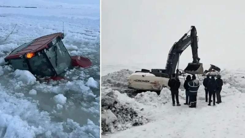 Çıldır Gölü’ne gömülen iş makinası çıkarıldı