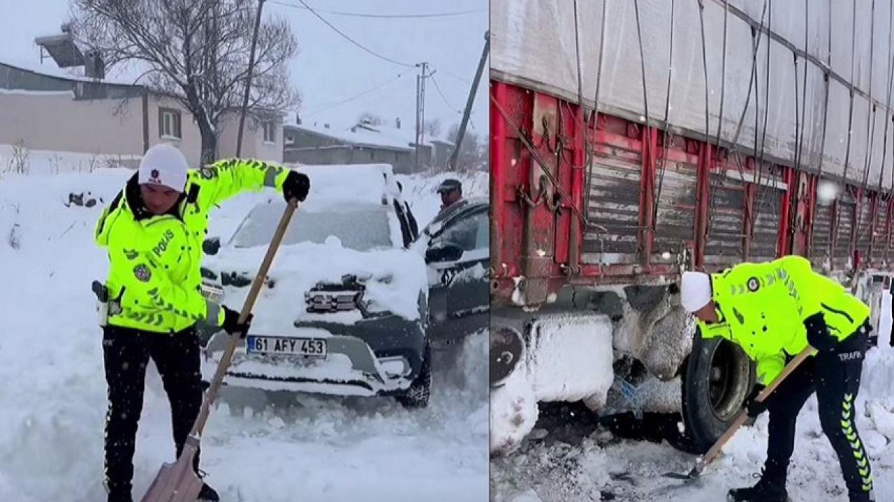 Trafik polisleri yolda kalanlara hızır gibi yetişti!