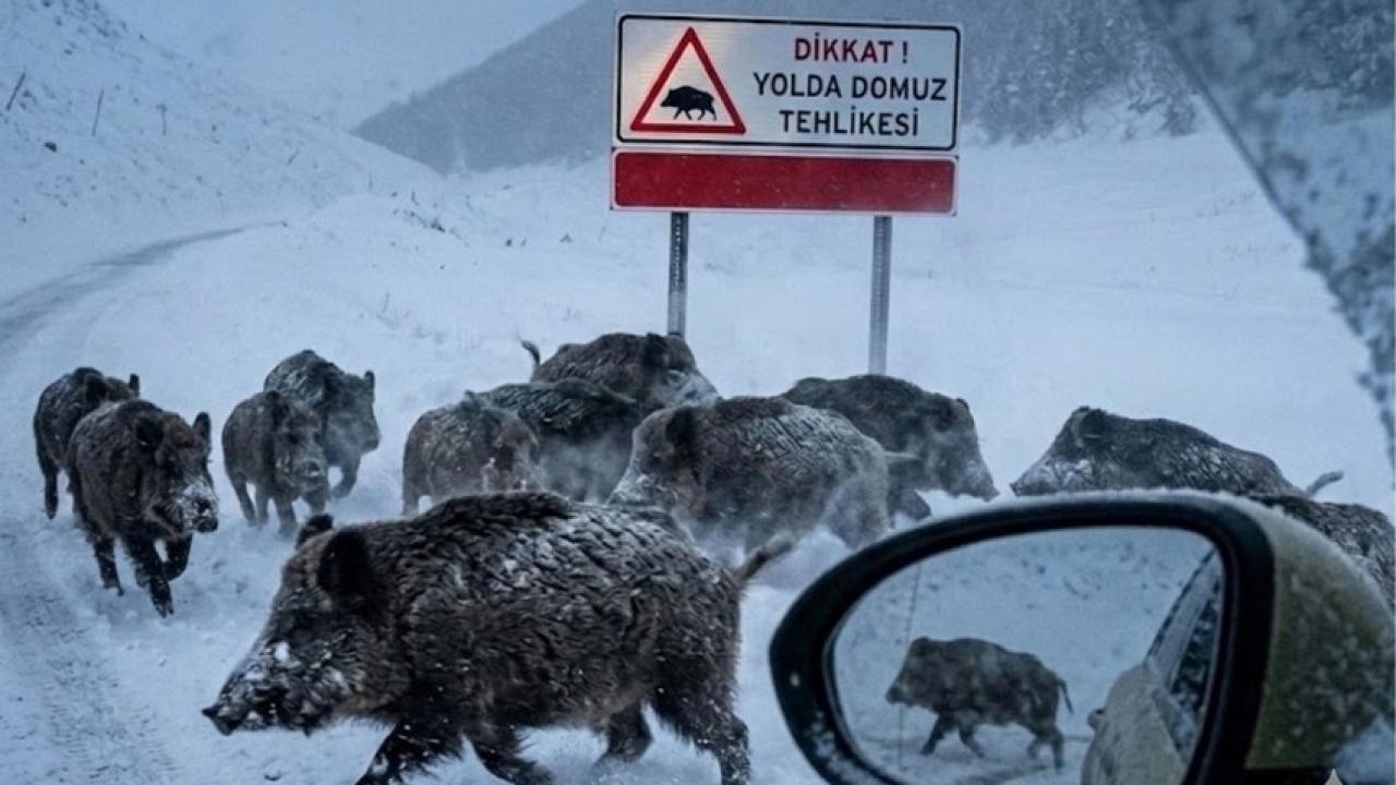 Domuzlar şehre indi: Yollardaki büyük tehlike!