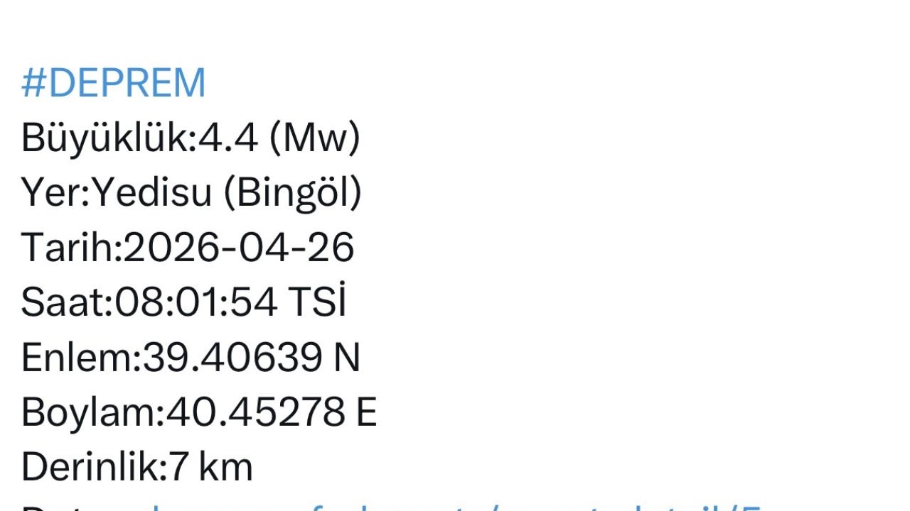 Bingöl’de 4.4 büyüklüğünde deprem