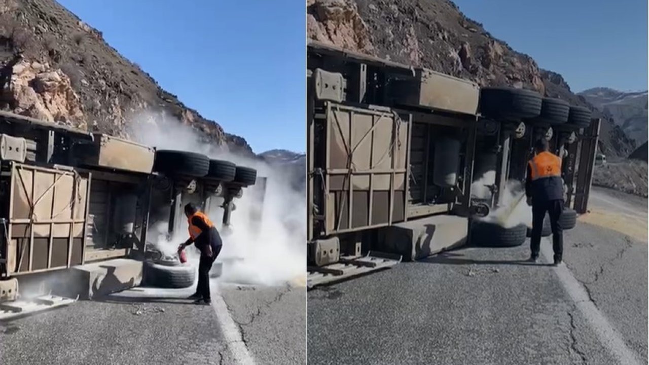 Hakkari-Van yolunda tır devrildi