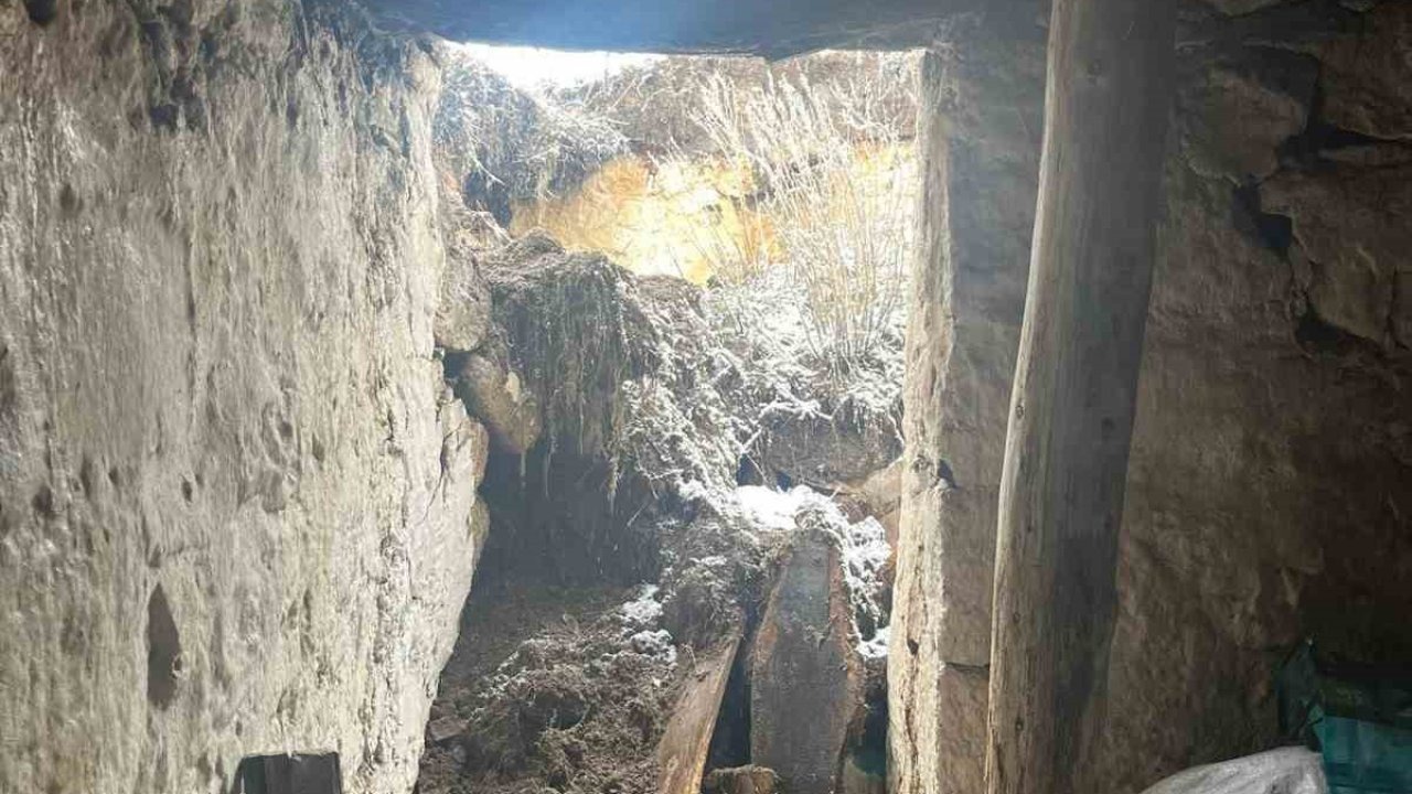 Kar nedeniyle ev ve ahır çöktü