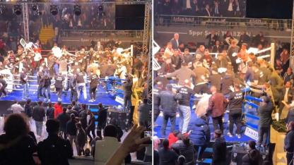 Trabzon'daki boks maçında büyük kavga! Ringe onlarca kişi girdi, yumruklar havda uçuştu