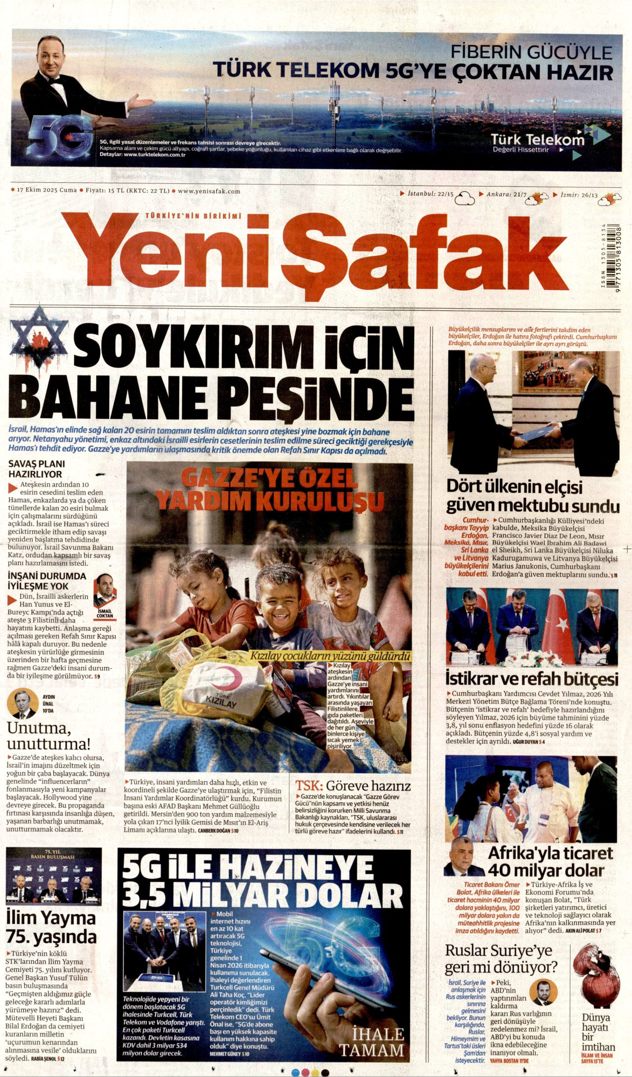 YENİ ŞAFAK Gazete Manşeti