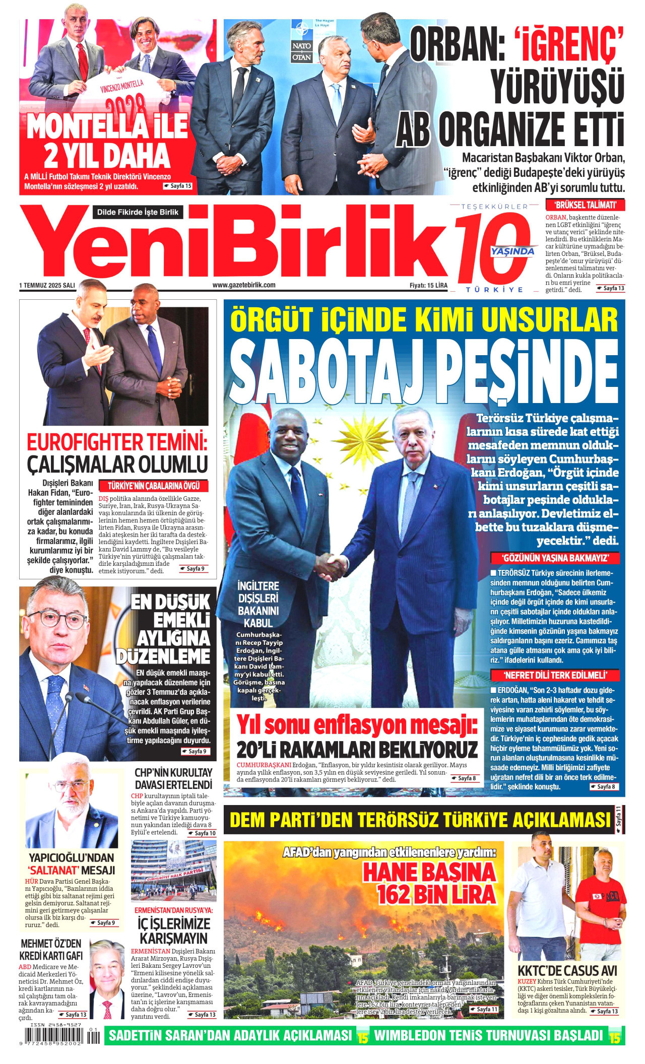 YENİBİRLİK Gazete Manşeti